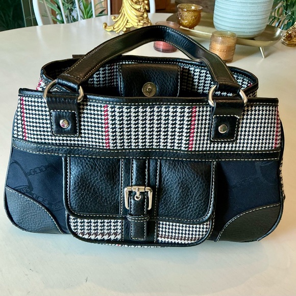 Equestrian Houndstooth Satchel Horsebit Print Black Faux Leather Chaps Handbag - Picture 12 of 14